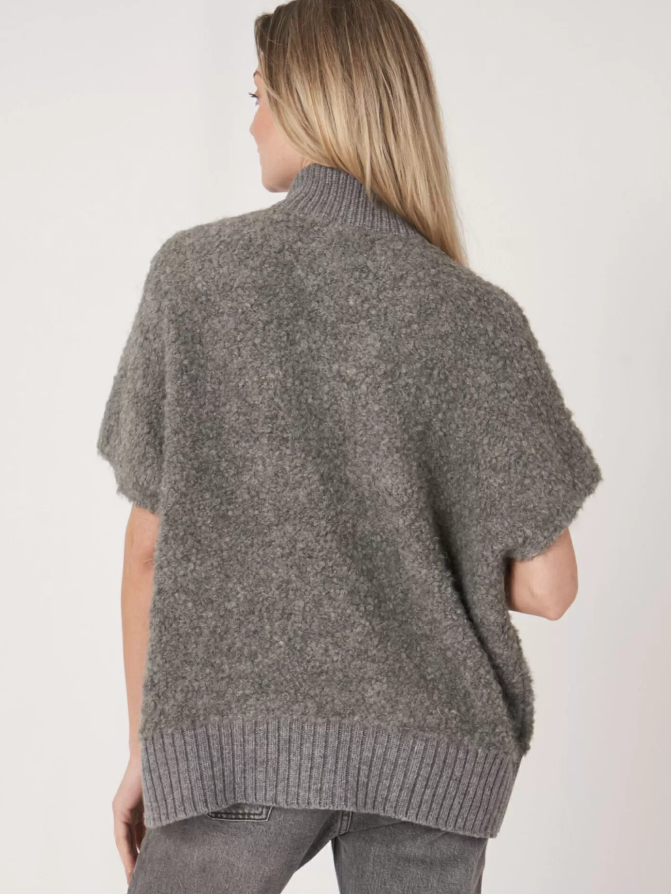 REPEAT cashmere Truien<Poncho Trui Met Gebreide Ritskraag Van Italiaanse Garen Grijs