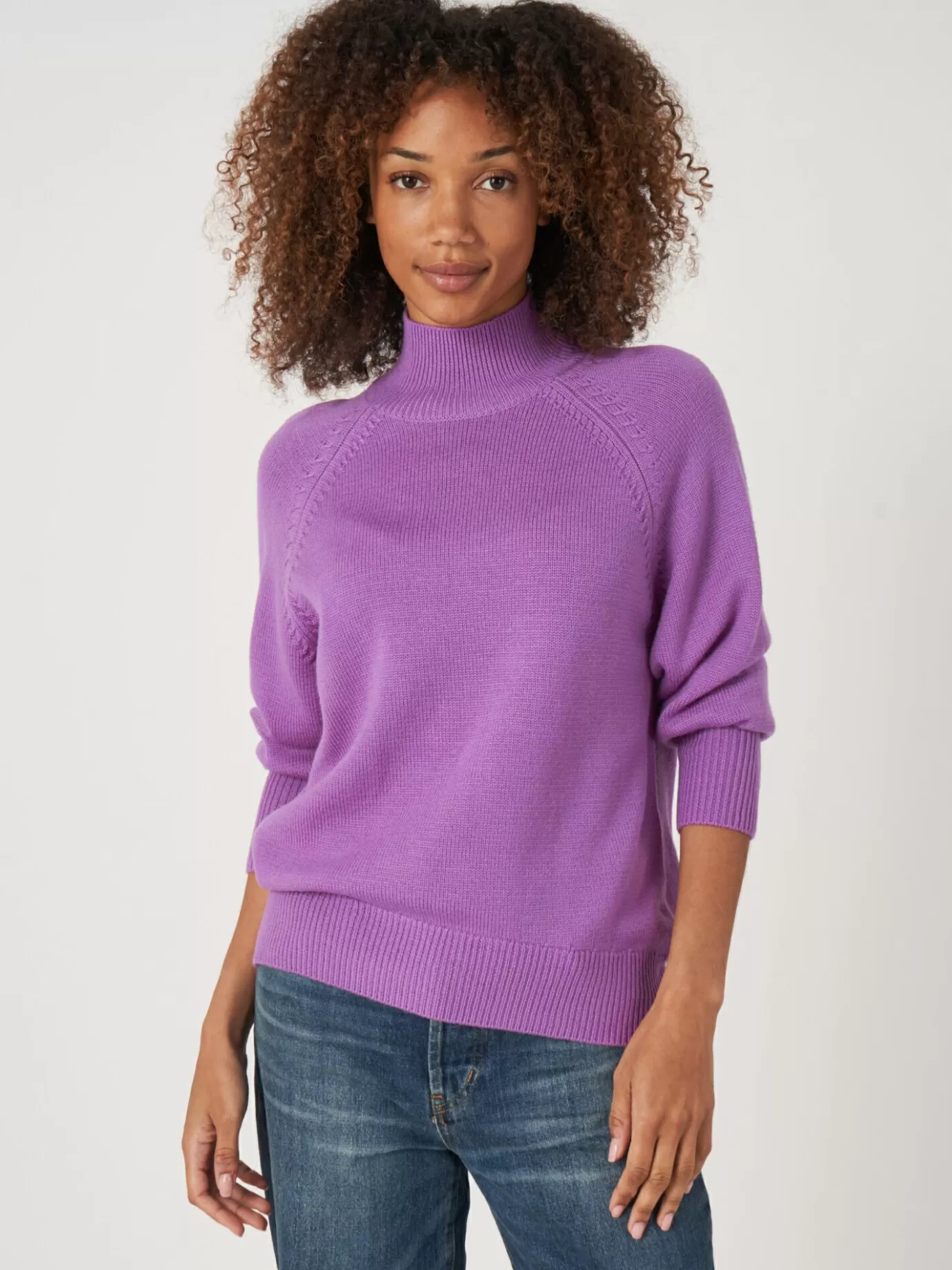 REPEAT cashmere Truien<Raglantrui Met Opstaande Kraag Van Merinowol Lila