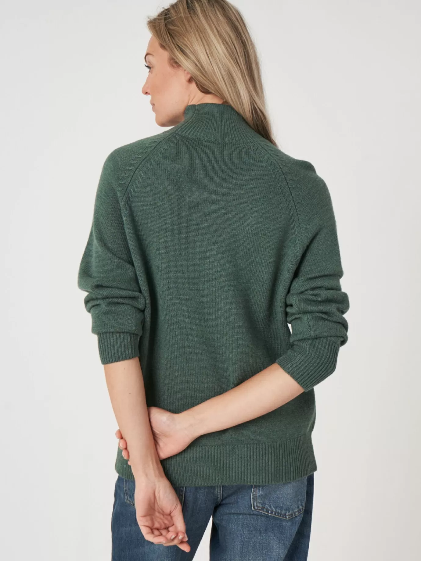 REPEAT cashmere Truien<Raglantrui Met Opstaande Kraag Van Merinowol Algen