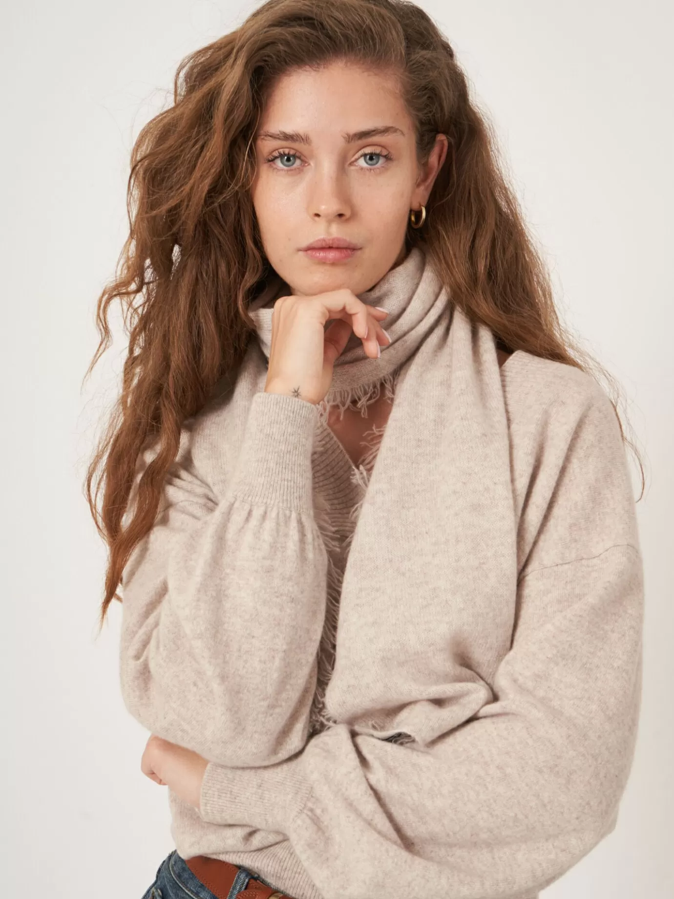 REPEAT cashmere Sjaals<Sjaal Met Franjes Van Biologisch Cashmere Beige