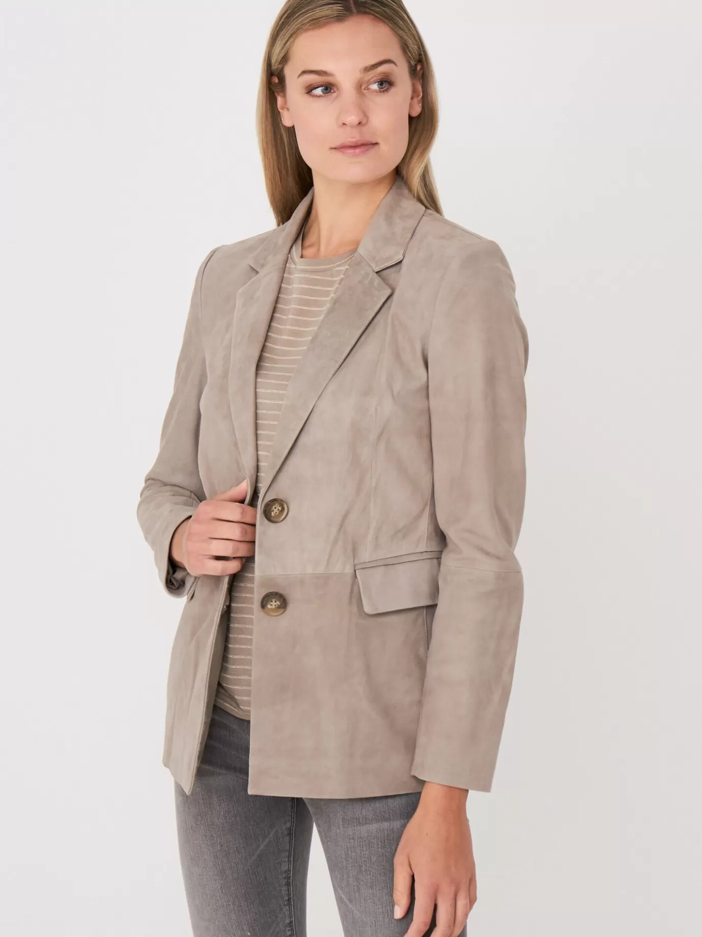 REPEAT cashmere Leer<Suede Blazer Met Getailleerde Fit Motregen