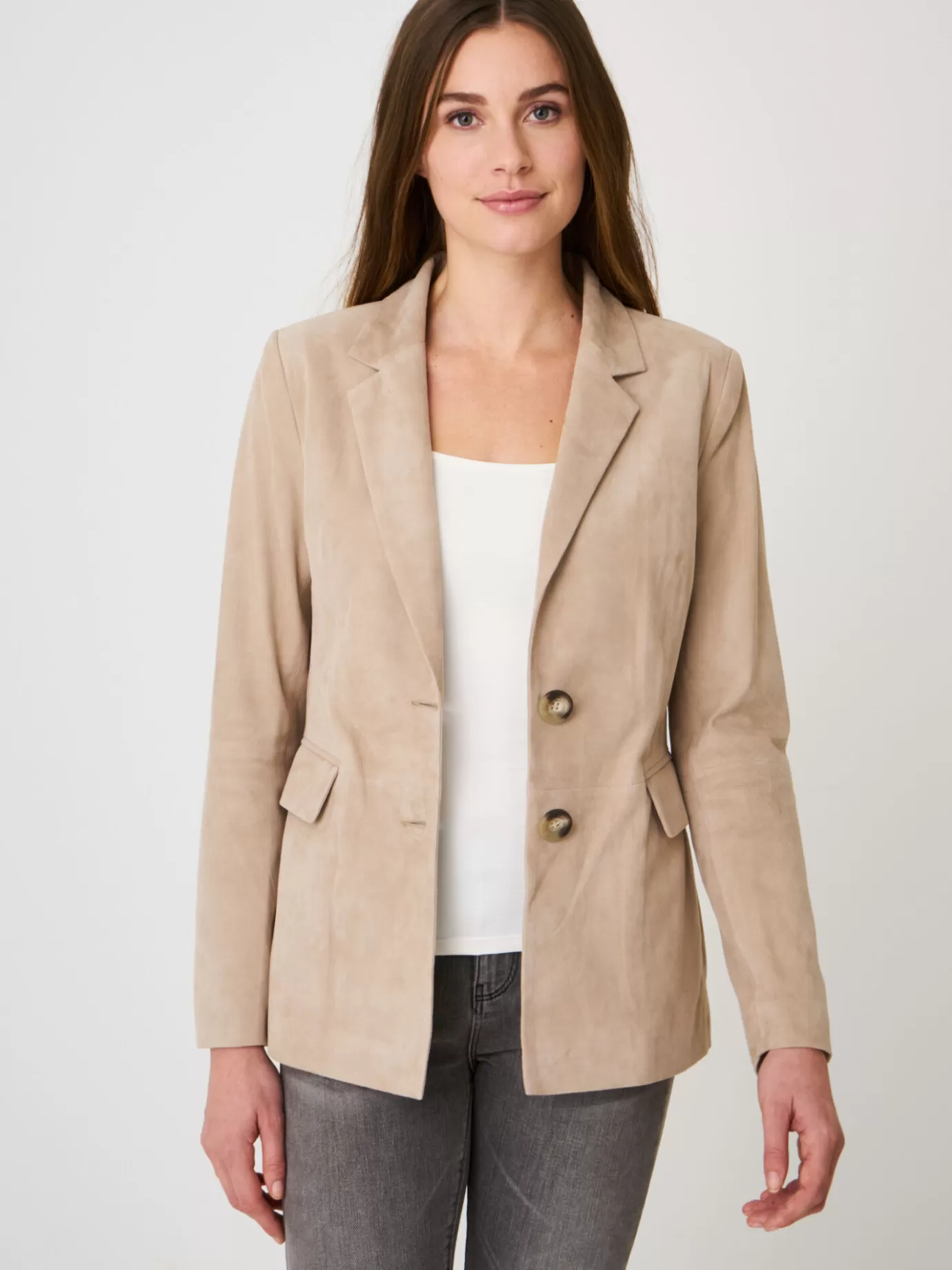 REPEAT cashmere Leer<Suede Blazer Met Getailleerde Fit Noga