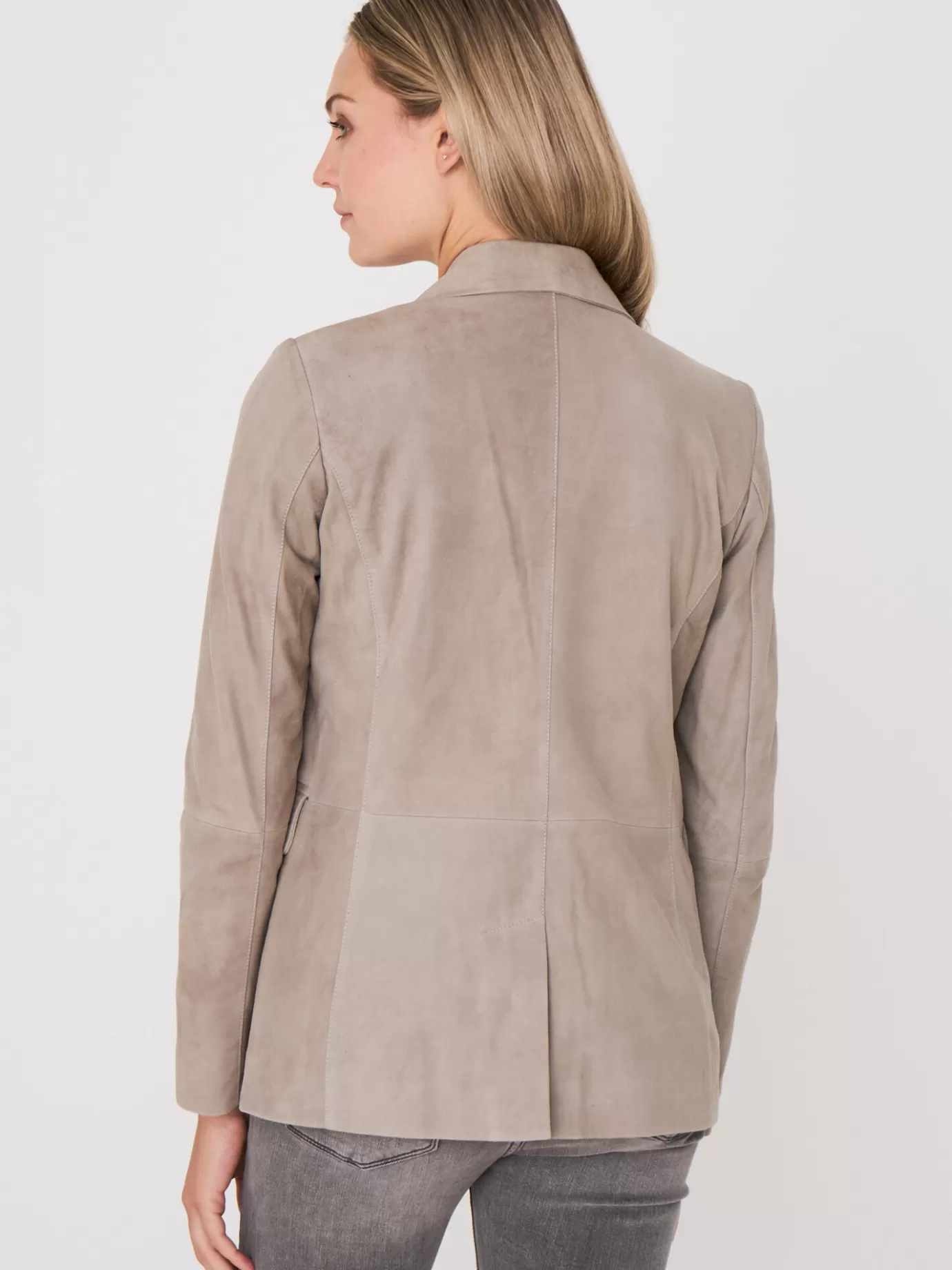 REPEAT cashmere Leer<Suede Blazer Met Getailleerde Fit Motregen