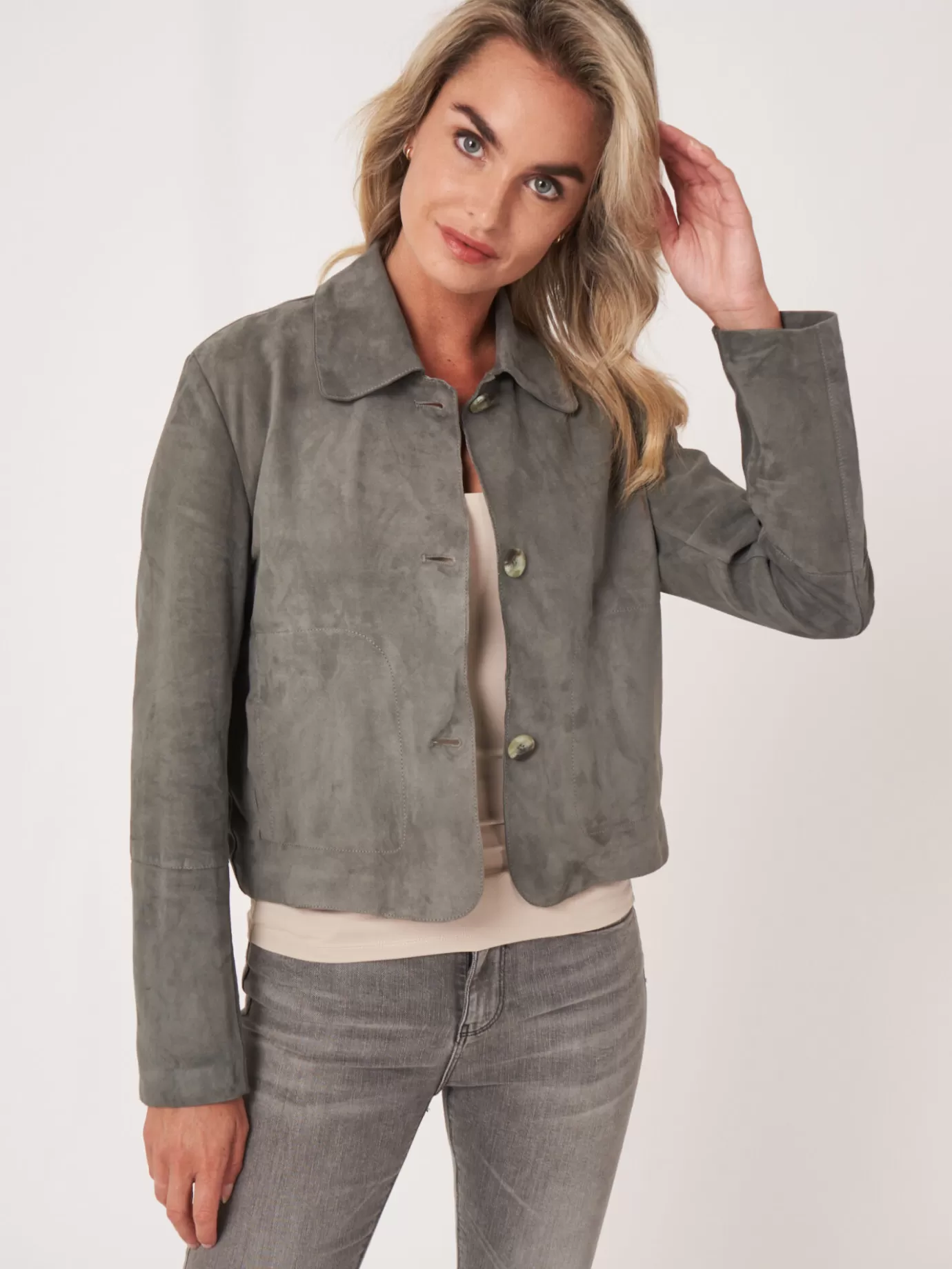 REPEAT cashmere Jassen & Blazers<Suede Jasje Met Knopen Konbu