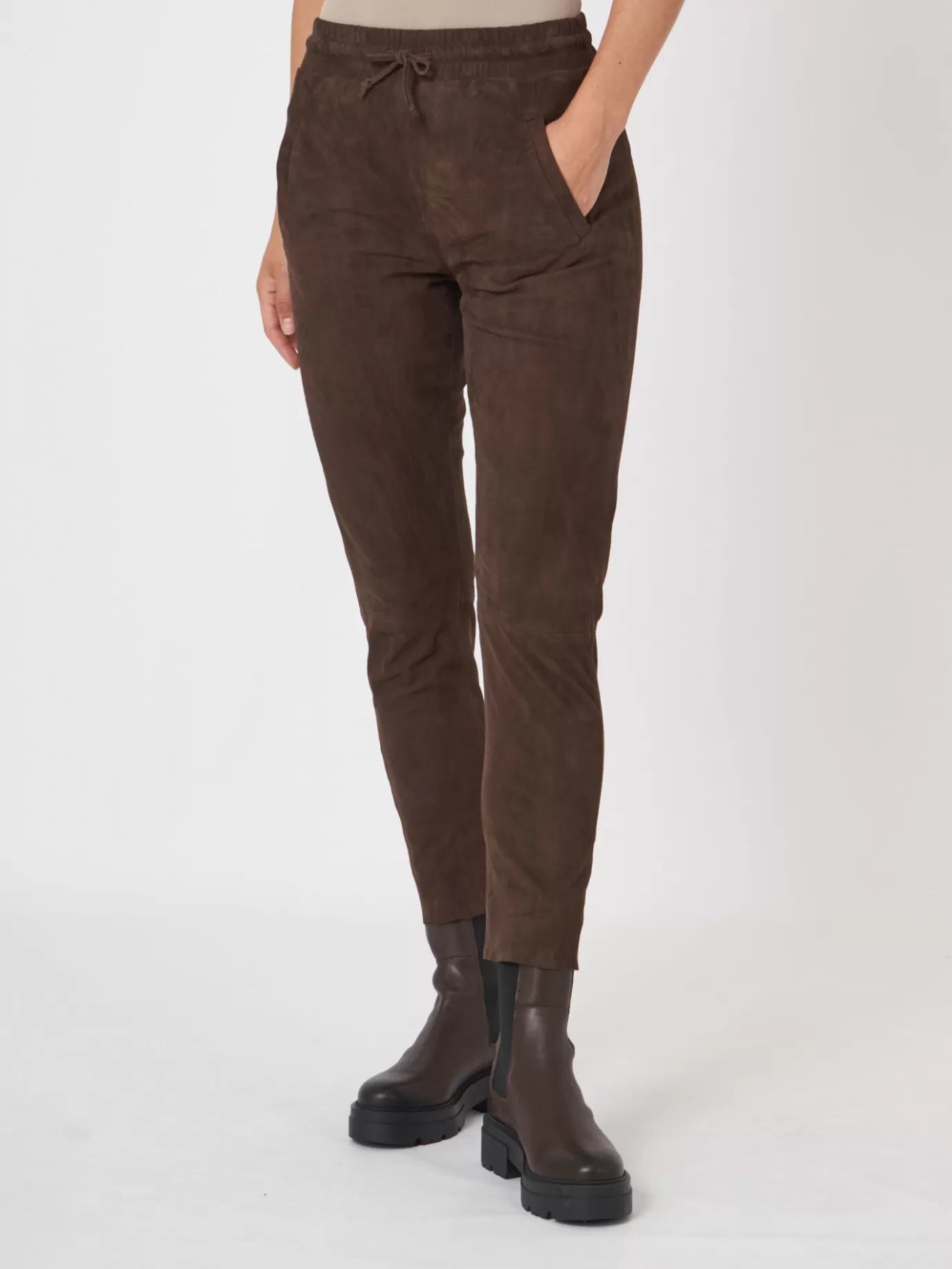 REPEAT cashmere Broeken<Suede Leren Broek Met Elastische Tailleband Morro