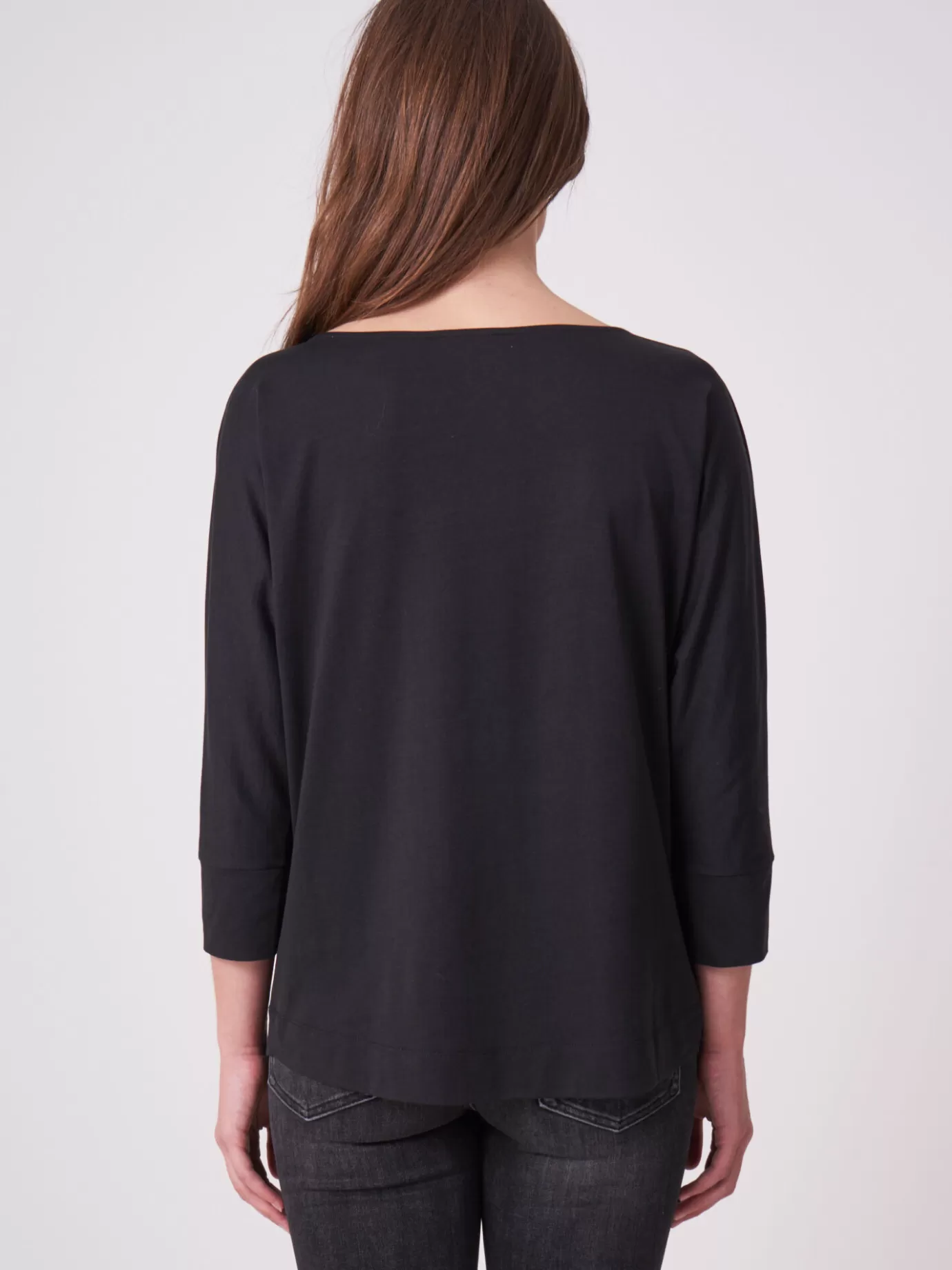 REPEAT cashmere Tops<Top Met 3/4 Vleermuismouwen Zwart