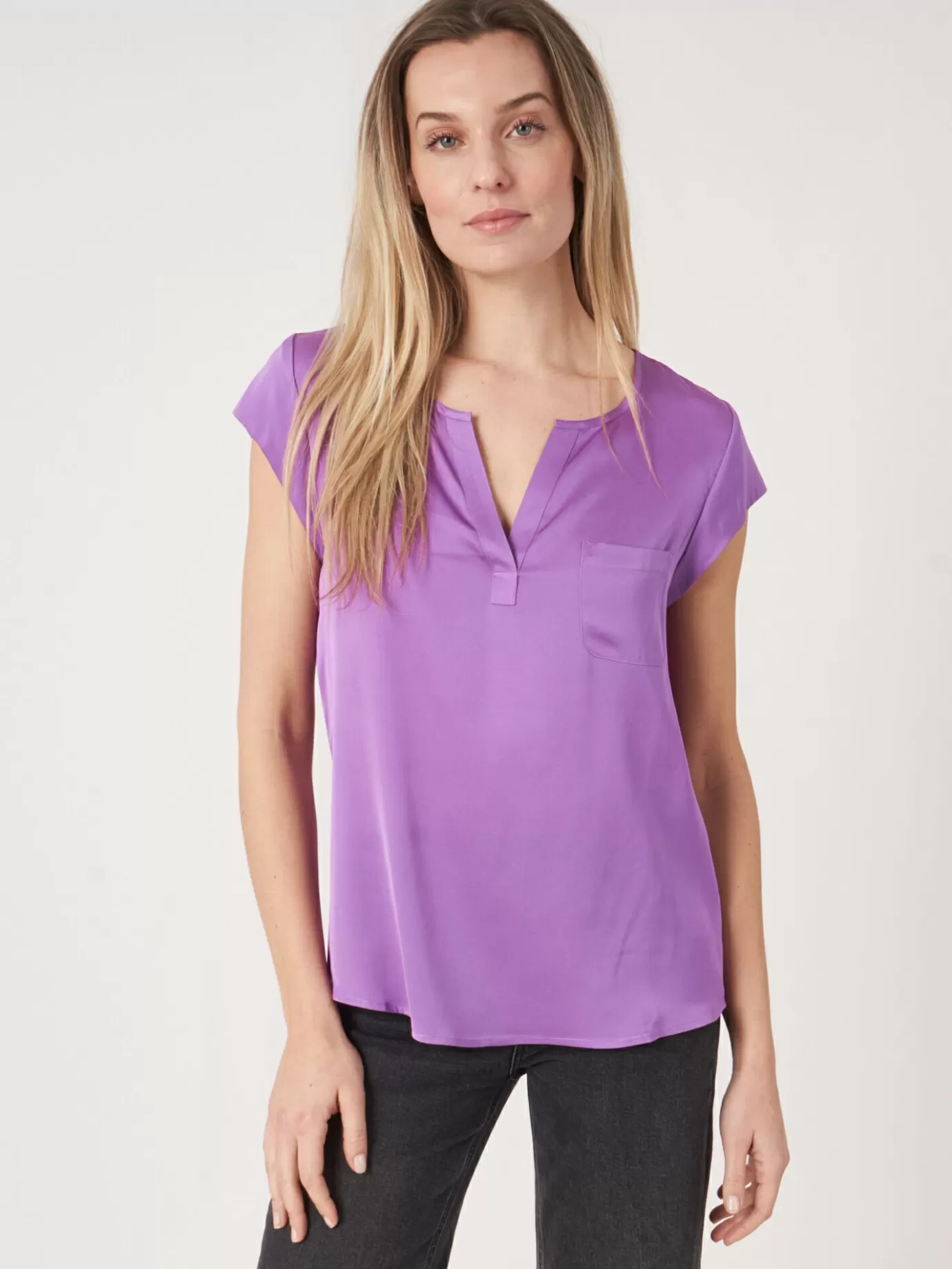 REPEAT cashmere Blouses<Top Met Borstzakje Lila