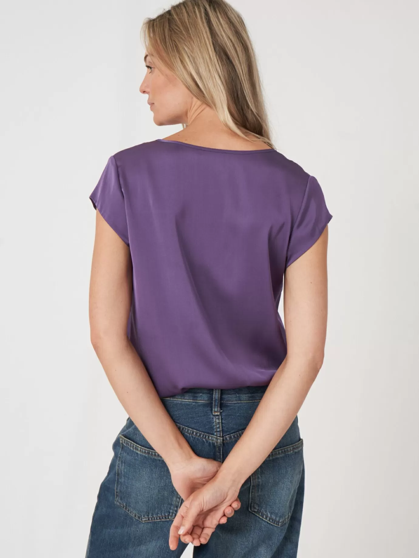 REPEAT cashmere Blouses<Top Met Borstzakje Amethist