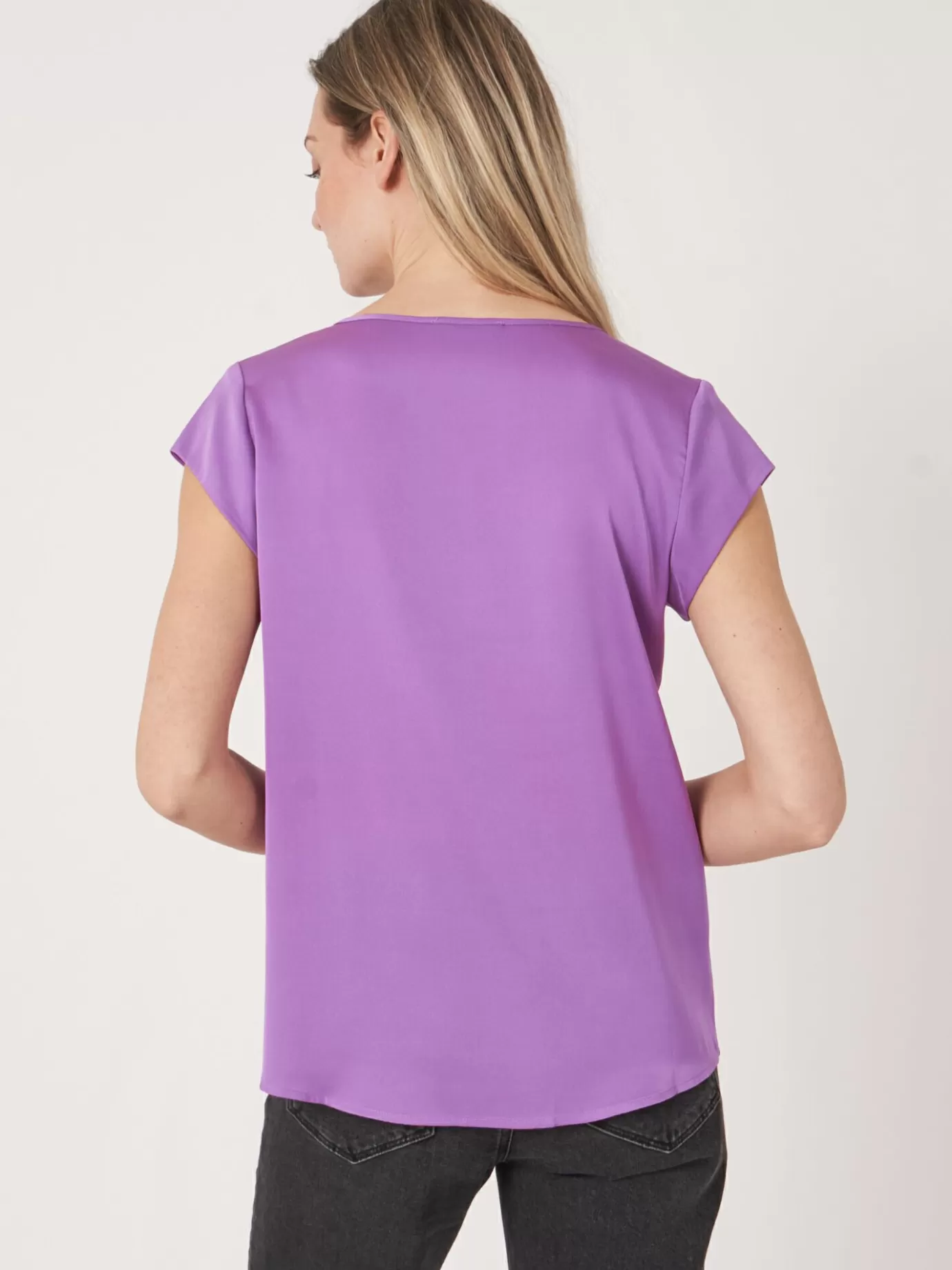 REPEAT cashmere Blouses<Top Met Borstzakje Lila