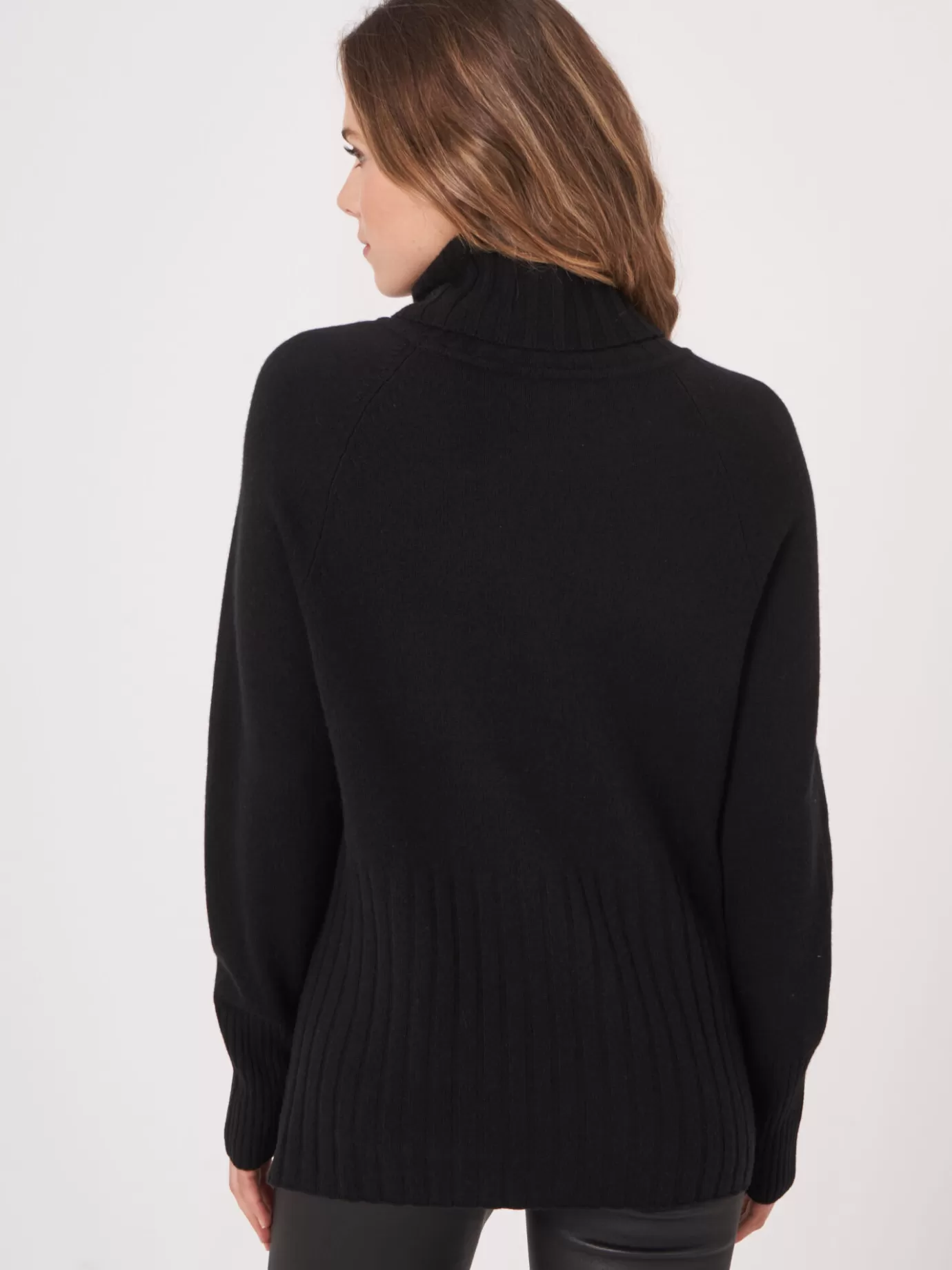 REPEAT cashmere Truien<Trui Met Brede Geribde Rolkraag Zwart