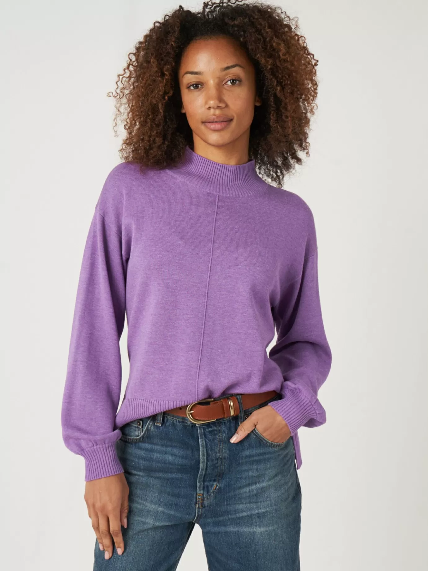 REPEAT cashmere Truien<Trui Met Hoge Hals En Pofmouwen Van Katoen-Mix Lila