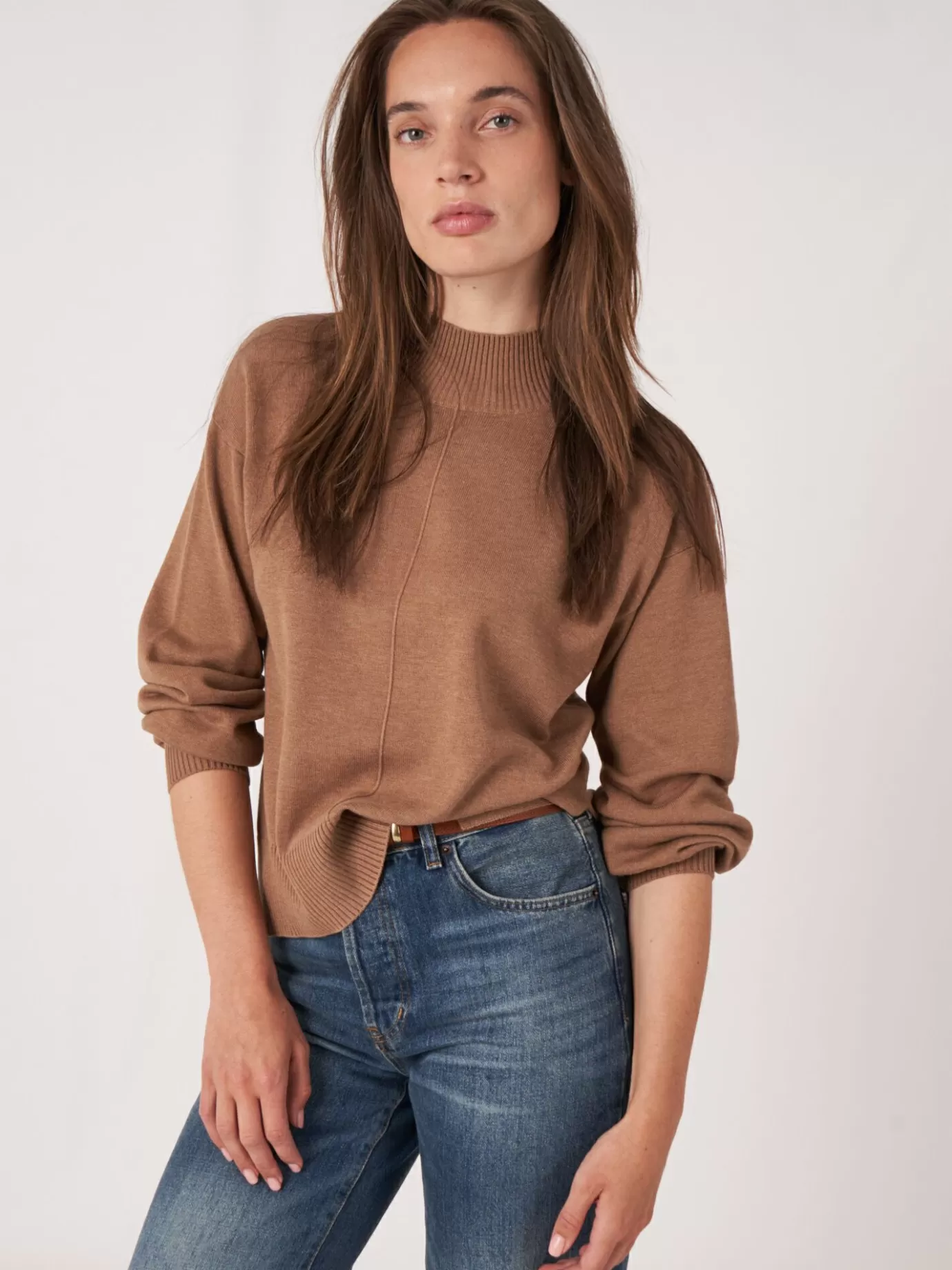 REPEAT cashmere Truien<Trui Met Hoge Hals En Pofmouwen Van Katoen-Mix Hazel