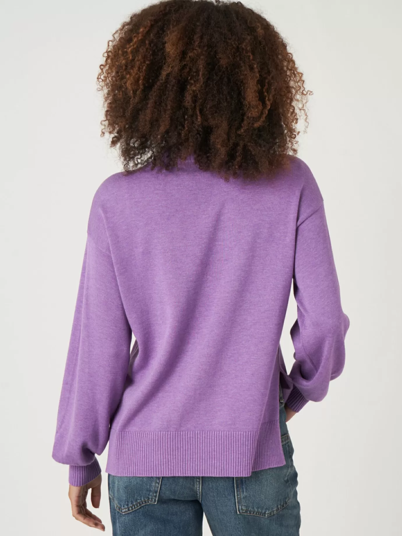 REPEAT cashmere Truien<Trui Met Hoge Hals En Pofmouwen Van Katoen-Mix Lila