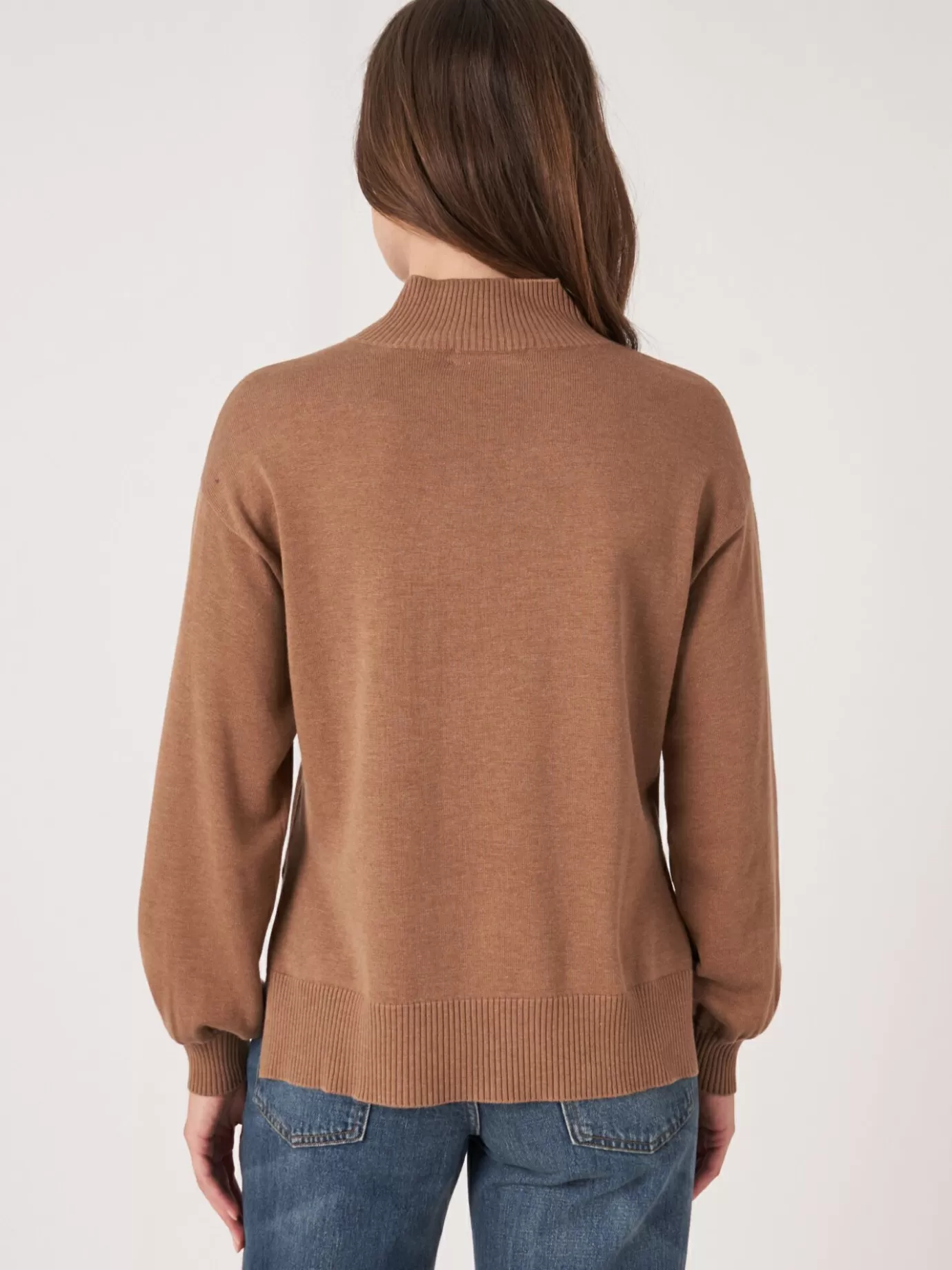 REPEAT cashmere Truien<Trui Met Hoge Hals En Pofmouwen Van Katoen-Mix Hazel