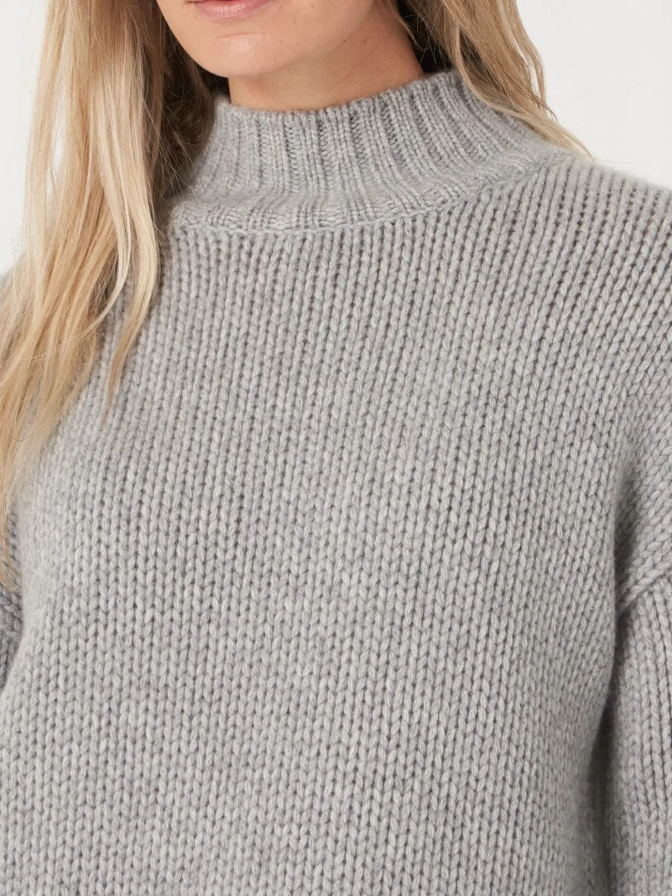 REPEAT cashmere Truien<Trui Met Opstaande Kraag En Fantasie Gebreide Details Lichtgrijs