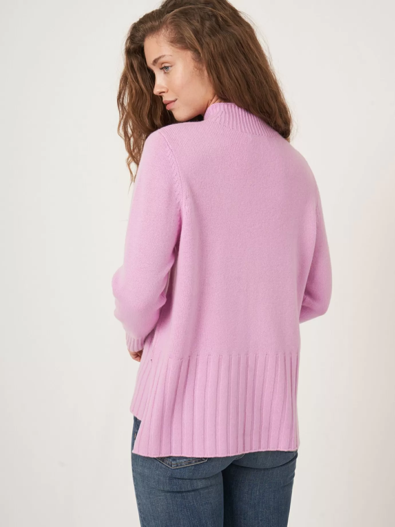 REPEAT cashmere Truien<Trui Met Opstaande Kraag En Kabelpatroon Detail Snoep