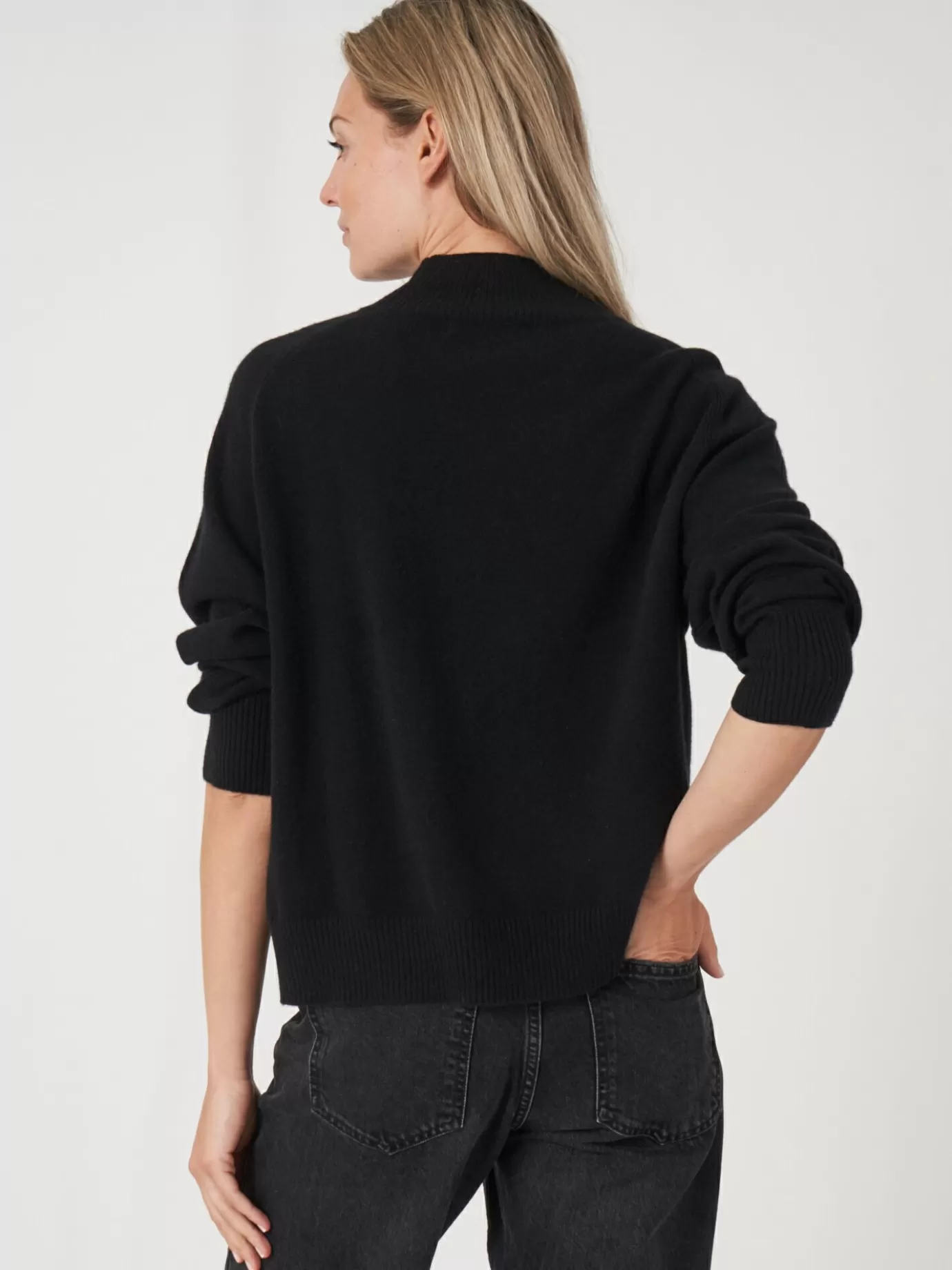 REPEAT cashmere Truien<Trui Met Opstaande Kraag En Zadelmouwen Zwart