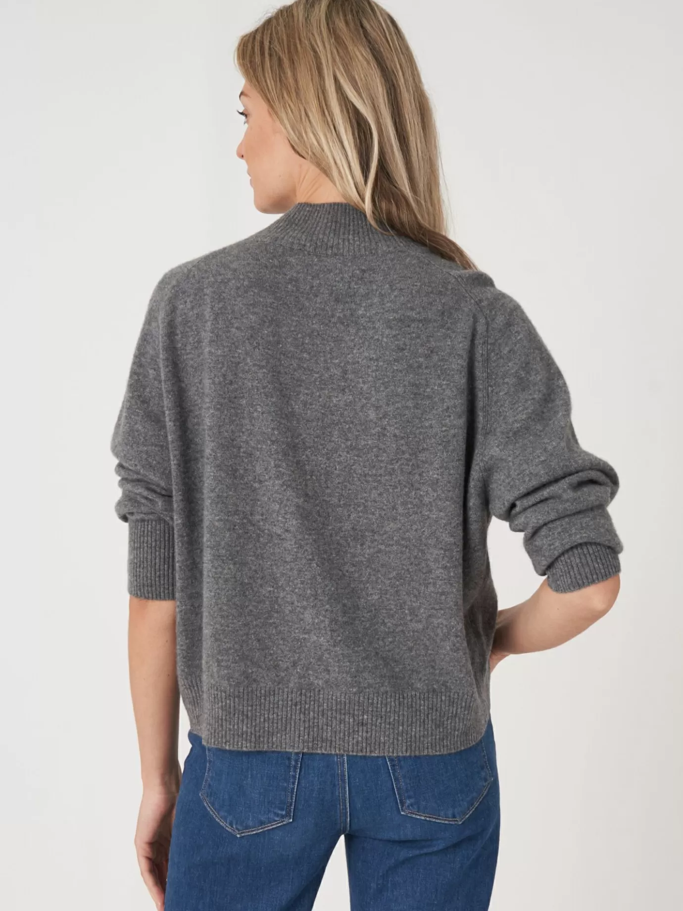 REPEAT cashmere Truien<Trui Met Opstaande Kraag En Zadelmouwen Middelgrijs