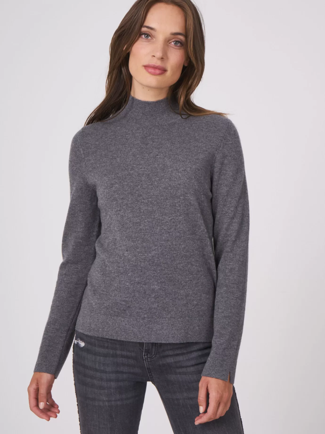 REPEAT cashmere Truien<Trui Met Opstaande Kraag Van Organisch Cashmere Middelgrijs