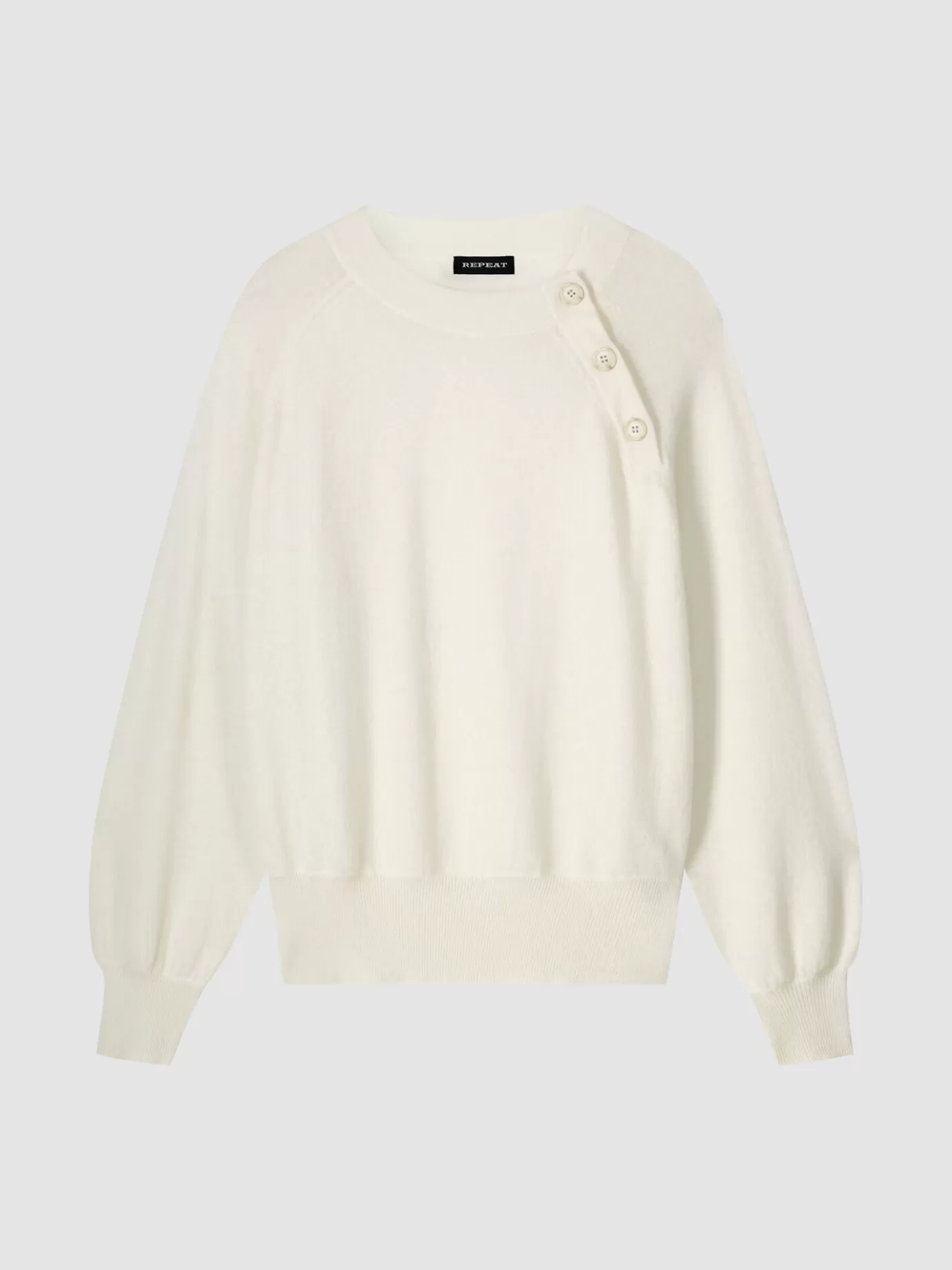 REPEAT cashmere Truien<Trui Met Pofmouw En Ronde Hals Met Knoopsluiting Room