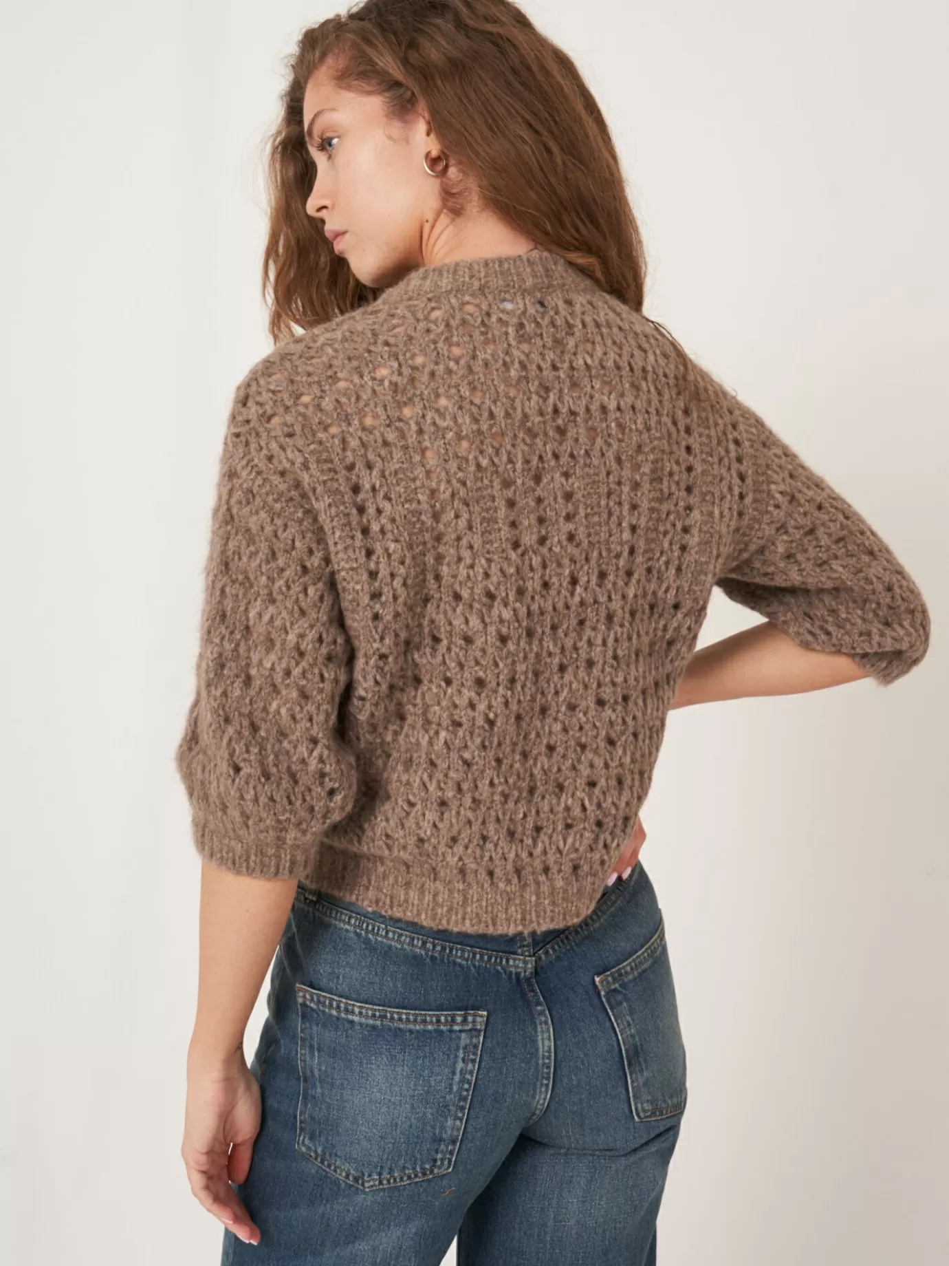 REPEAT cashmere Truien<Trui Met Pointelle Details Taupe