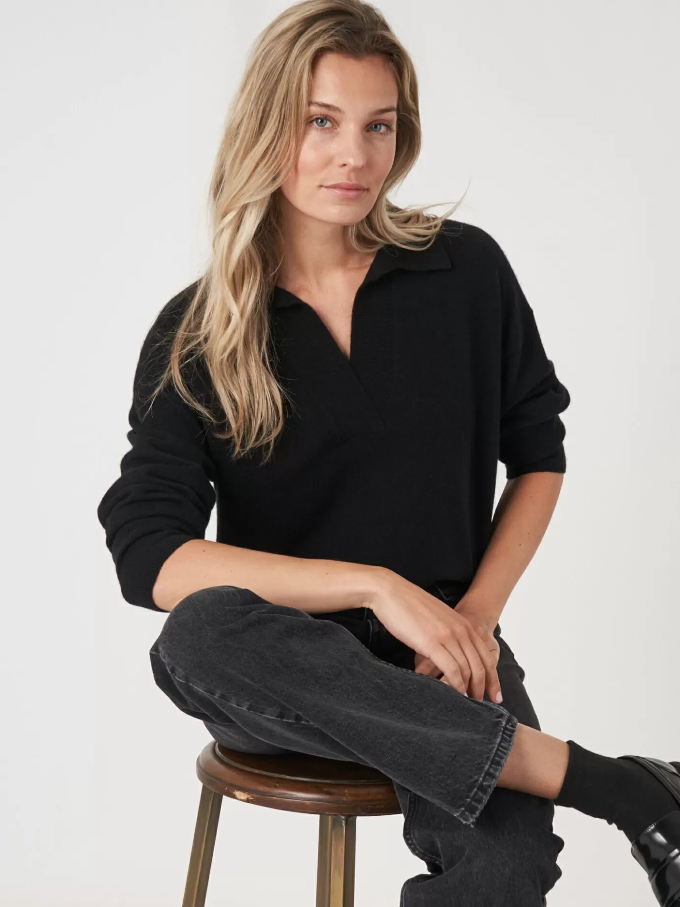 REPEAT cashmere Truien<Trui Met Polokraag Van Biologisch Cashmere Zwart