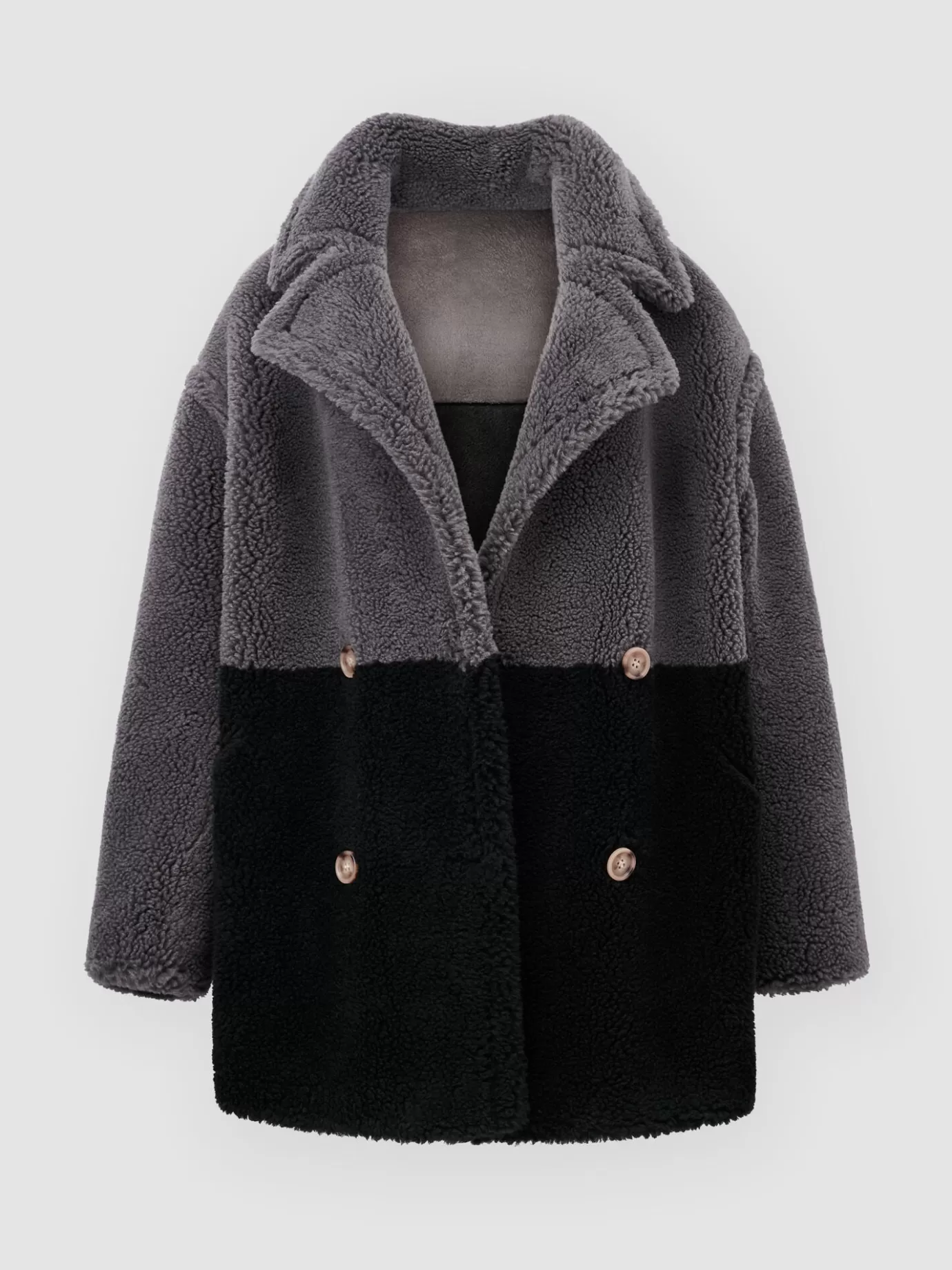 REPEAT cashmere Leer<Tweekleurige Omkeerbare Faux Shearling Jas As/Zwart