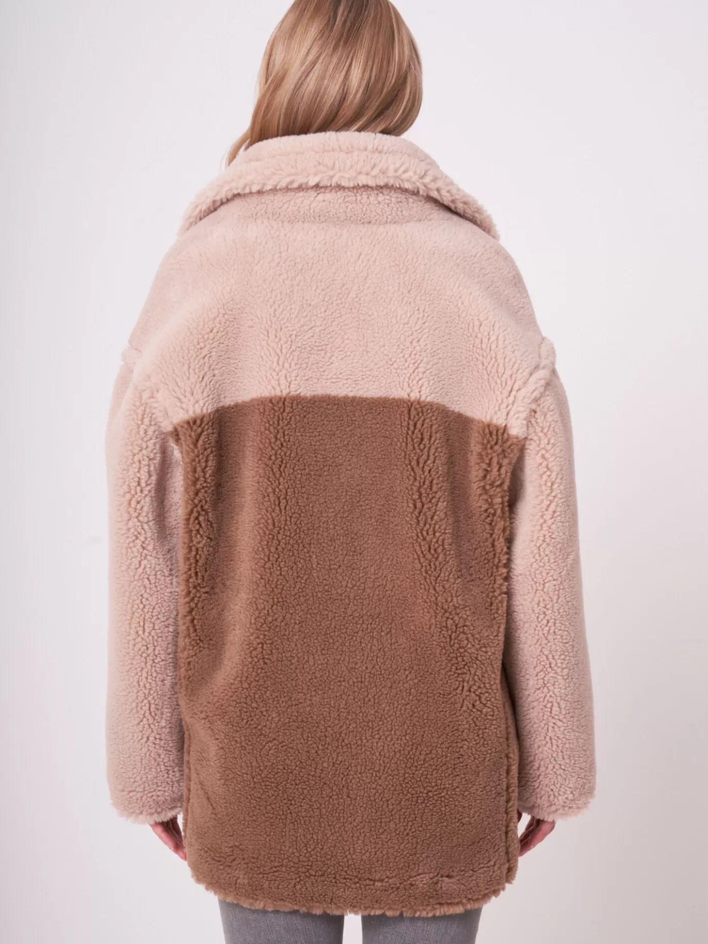 REPEAT cashmere Leer<Tweekleurige Omkeerbare Faux Shearling Jas Blozen/Kameel