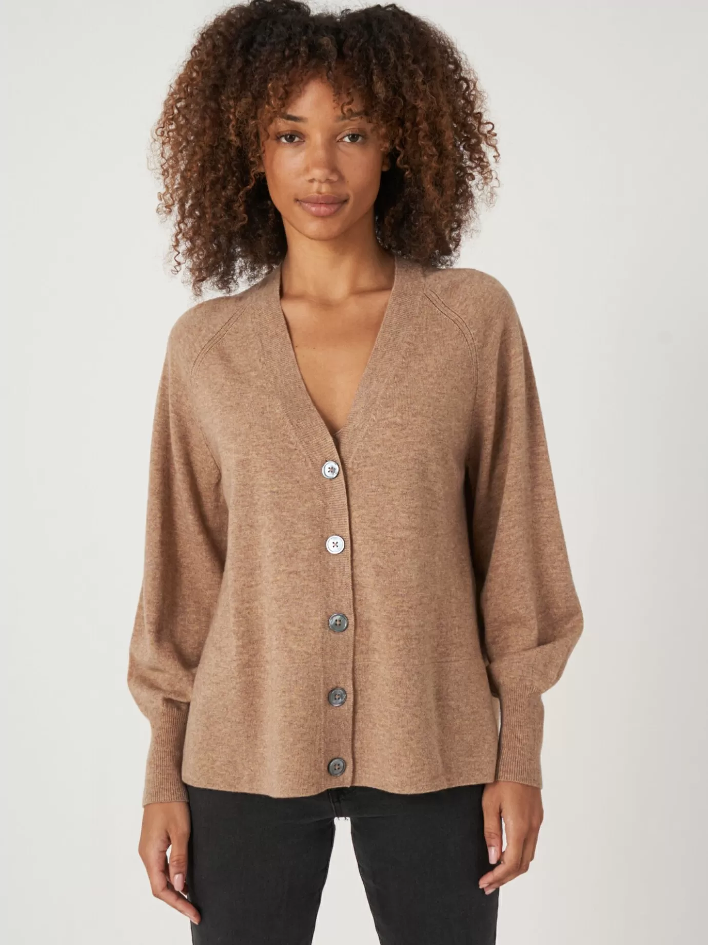 REPEAT cashmere Vesten<Vest Met Knopen En Raglan-Pofmouwen Kameel