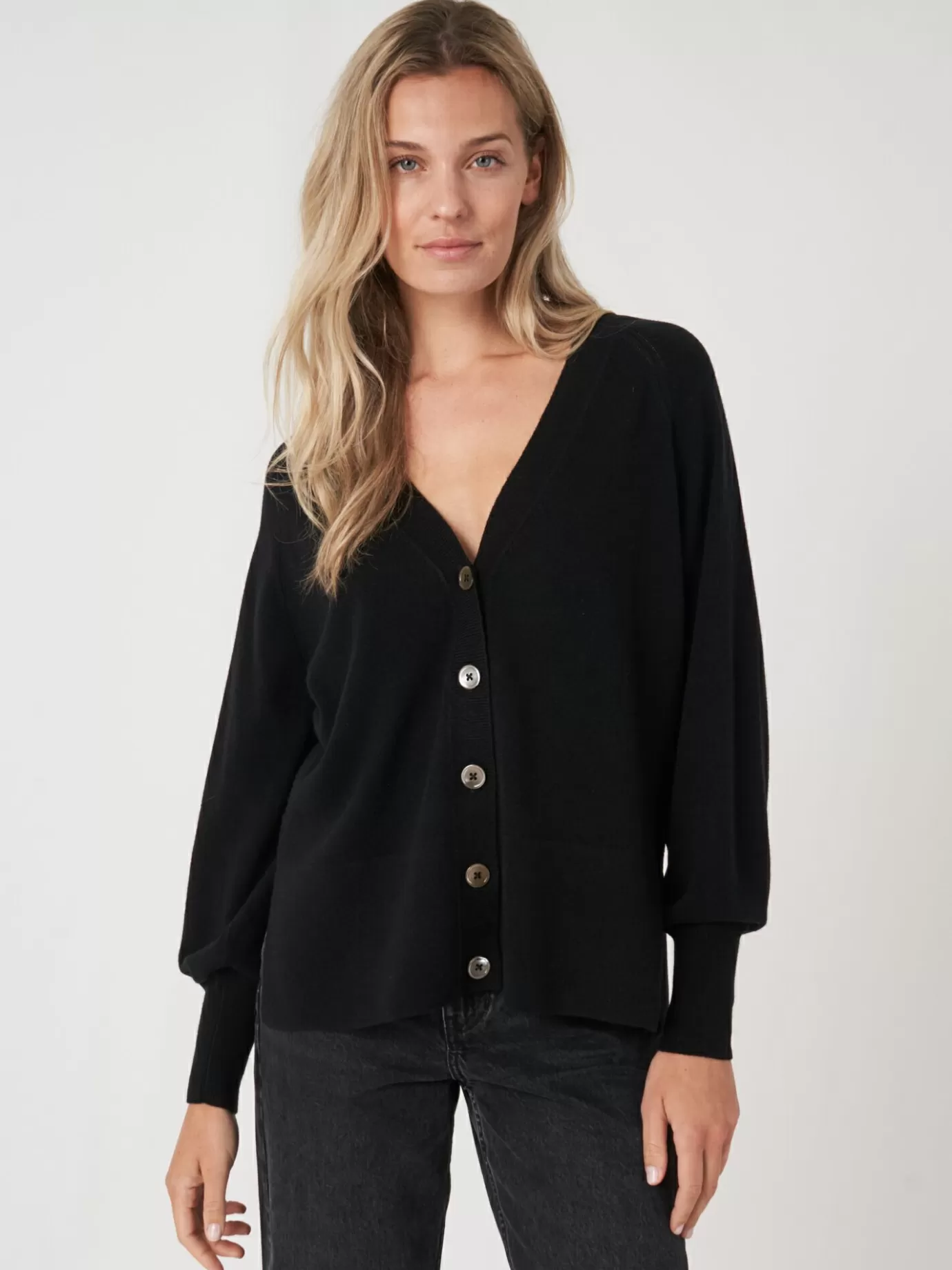 REPEAT cashmere Vesten<Vest Met Knopen En Raglan-Pofmouwen Zwart