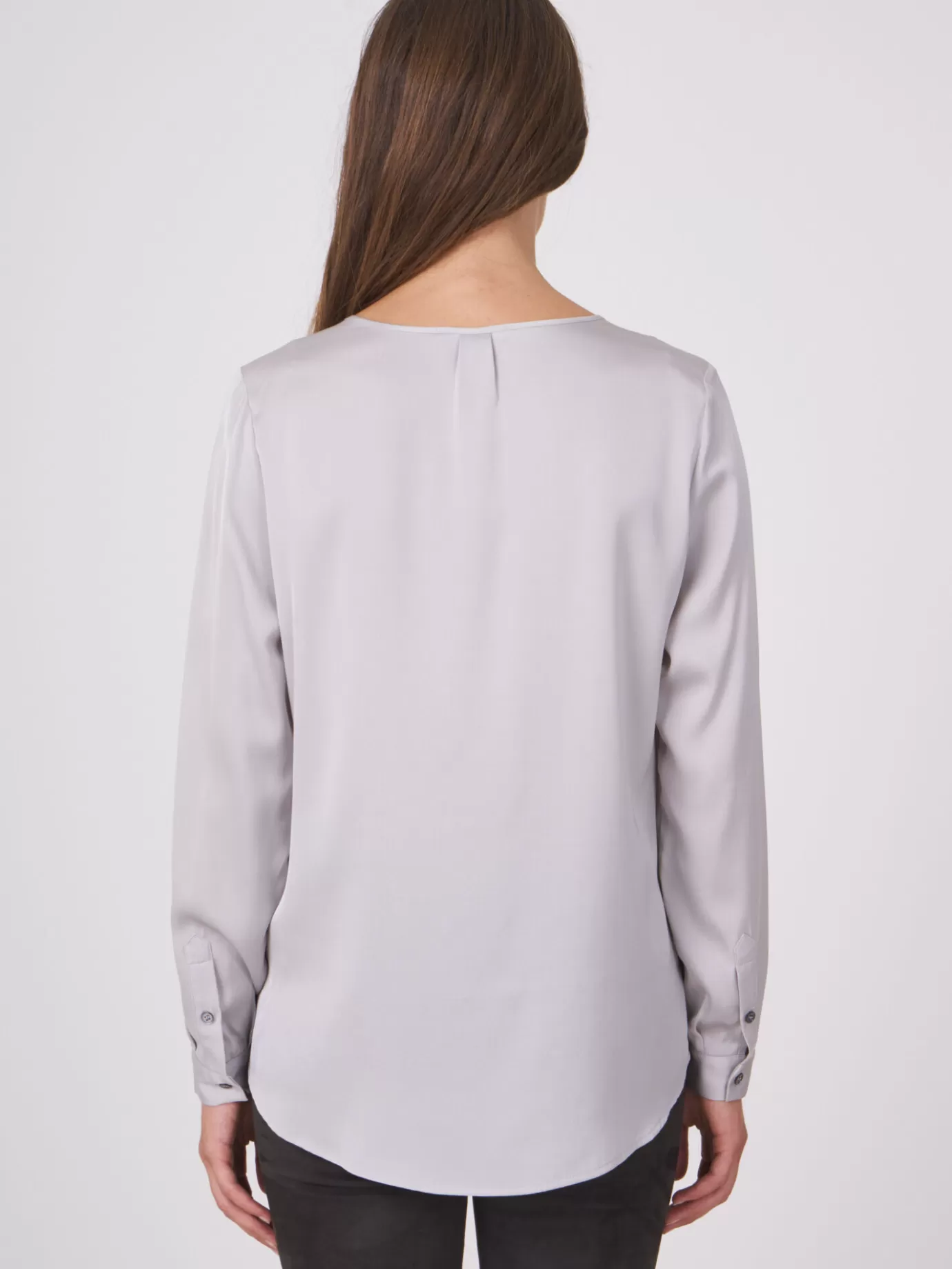 REPEAT cashmere Blouses<Zijden Blouse Met Split In De Hals Lichtgrijs